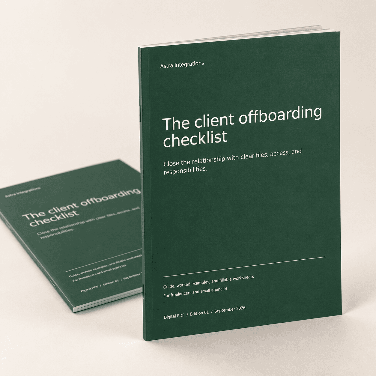 3D booklet for Client offboarding checklist. Digital PDF download.