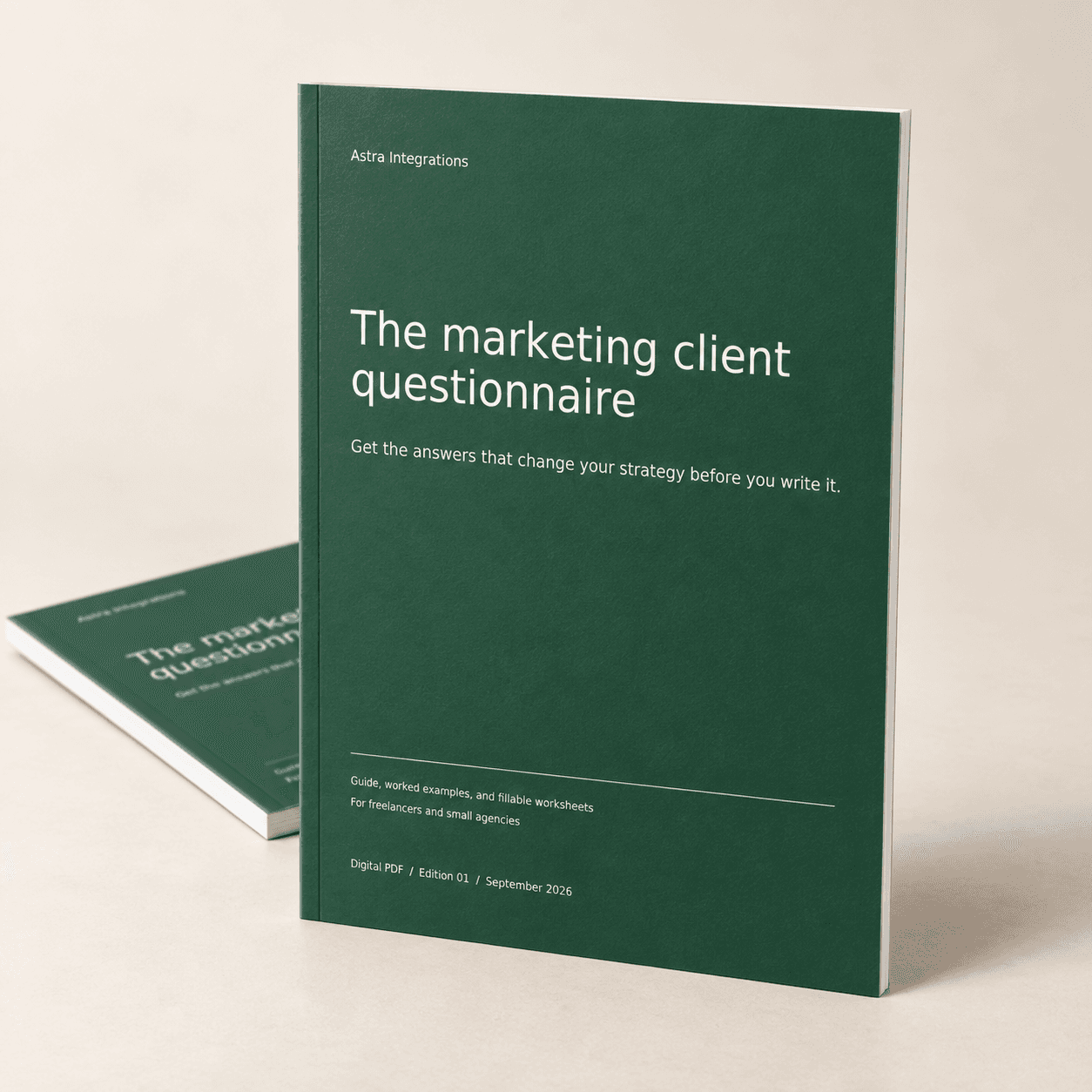 3D booklet for Marketing client questionnaire. Digital PDF download.